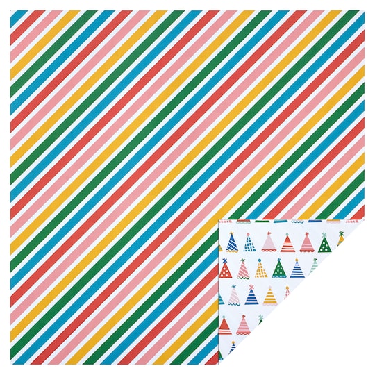 Birthday Hat &#x26; Stripe Double-Sided Cardstock Paper by Recollections&#x2122;, 12&#x22; x 12&#x22;